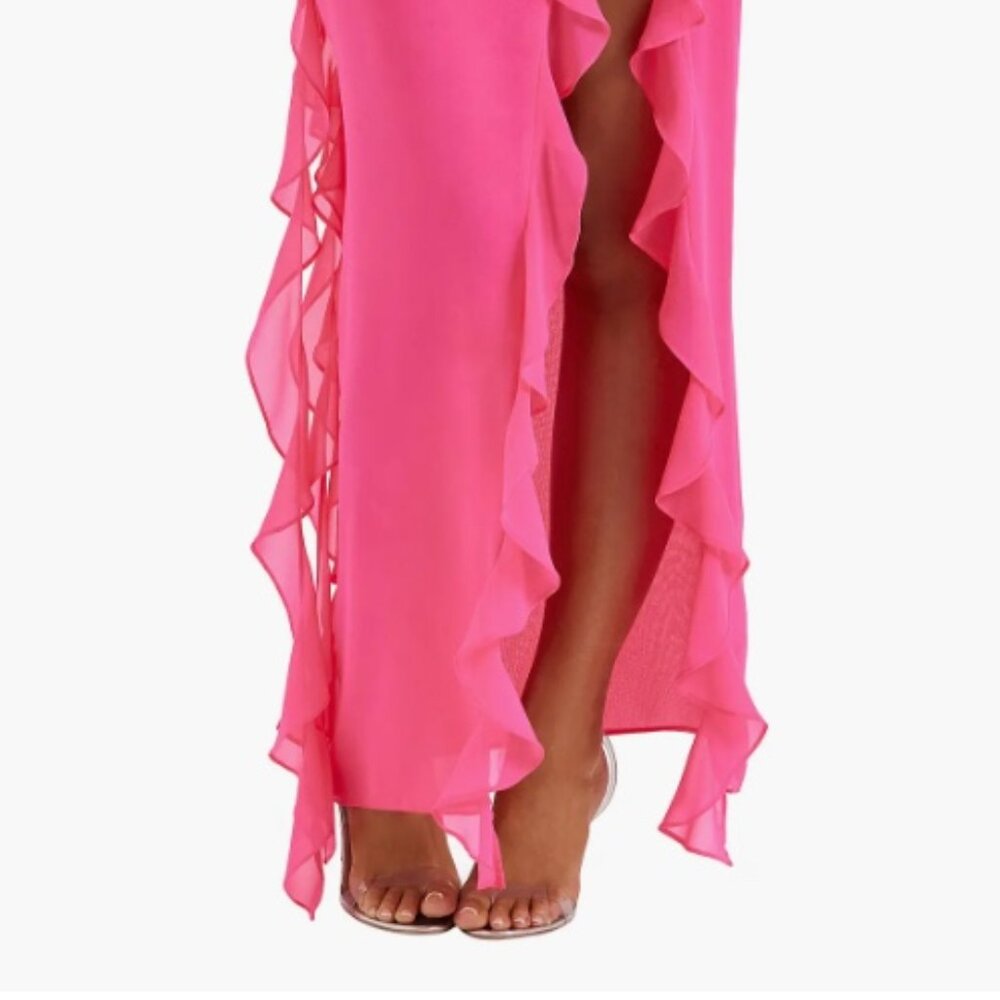NWT Gorgeous XS Sarina Ruffle Strapless Women’s Maxi Dress - Hot Pink 💗 - Picture 4 of 5